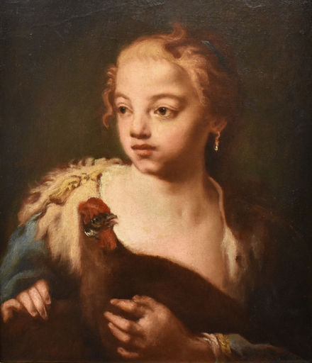 Domenico FEDELI IL MAGGIOTTO - Painting - Ragazza con gallo