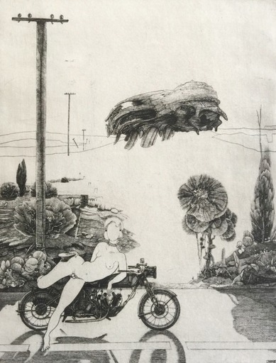 Philippe MOHLITZ - Grabado - Jeune hermaphrodite disposant d'une motocyclette