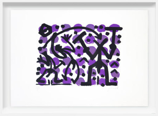A.R. PENCK - Print-Multiple - Three Fighters on Violet Dots