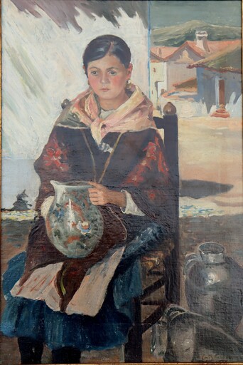 Antonio ORTIZ ECHAGÜE - Gemälde - "JEUNE MARCHANDE DE CRUCHES"