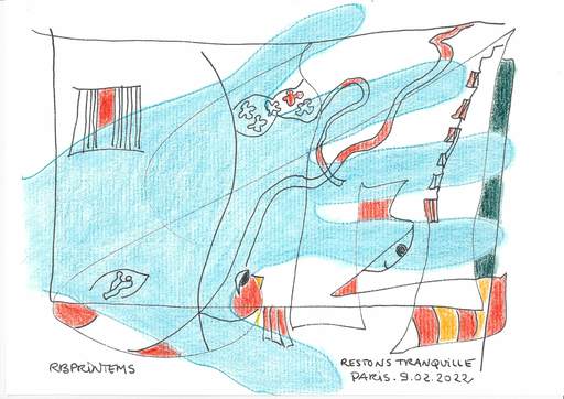 Reine BUD-PRINTEMS - Zeichnung Aquarell - "Restons tranquille !"