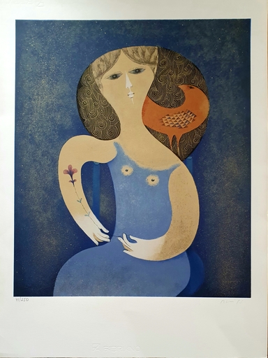 Sami BRISS - Print-Multiple - Girl with a Flower and a Bird