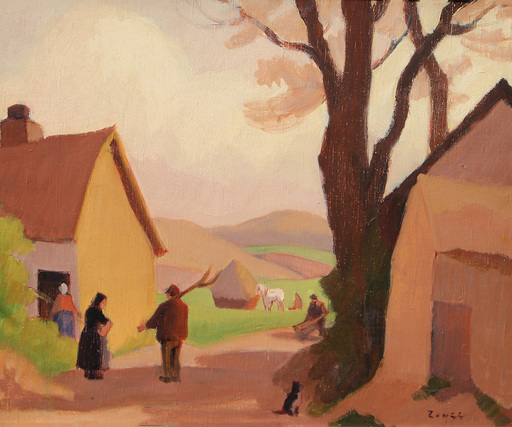 Jules Émile ZINGG - Painting - Sortie de village, près d'Abbeville, Somme