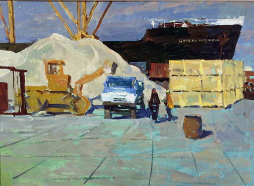 Constantin LOMIKIN - Painting - The ship "Bogdan Chmelnitski"in Odessa Habour