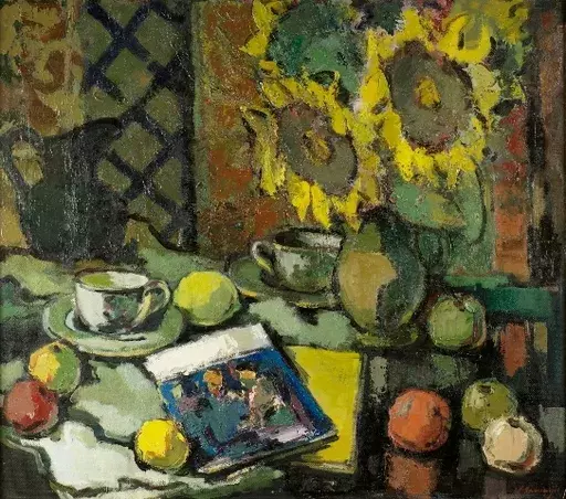 Jekabs SPRINGIS - Peinture - Still life with sunflowers