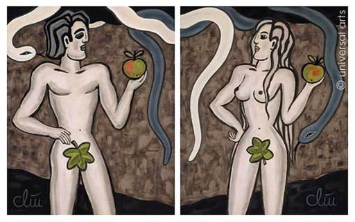 Jacqueline DITT - Peinture - Adam und Eva (Adam and Eve) Diptychon 