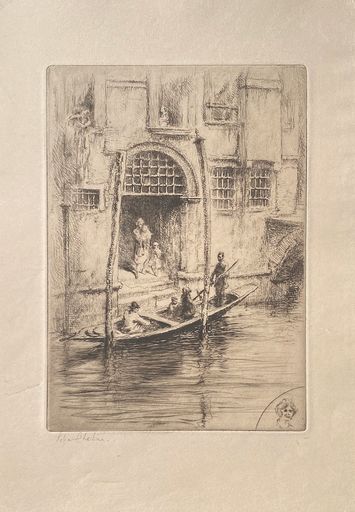Edgar CHAHINE - Estampe-Multiple -  Venise, sandalo à la porte d'un palais