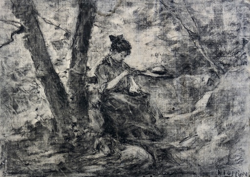 Barthélémy NIOLLON - Zeichnung Aquarell - Jeune fille devant un ruisseau