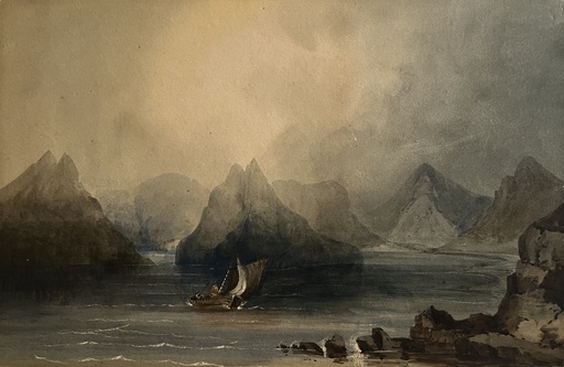 Conrad MARTENS - Dessin-Aquarelle - Charles Darwin Beagle’s Tender Coastal Patagonia Argentina