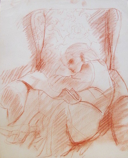 Paul MECHLEN - Drawing-Watercolor - Im Ohrensessel schlafend. 