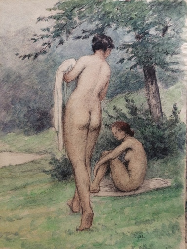 Charles françois MOUTHON - Disegno Acquarello - Deux nus - (M17)