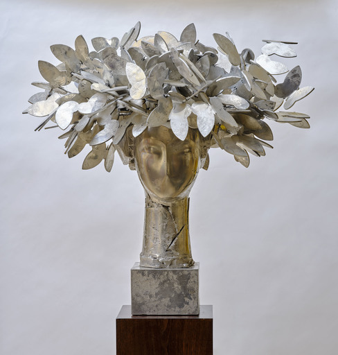 Manolo VALDÉS - Skulptur Volumen - Cabeza con mariposas (plateada)
