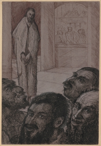 Gustav Georg GLESINGER - Dibujo Acuarela - "Jesus and the Judges" by Gustav Georg Glesinger, 1920
