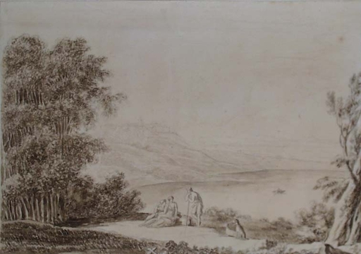 Carl Peter GOEBEL - Drawing-Watercolor - "Classical Landscape", early 19th century
