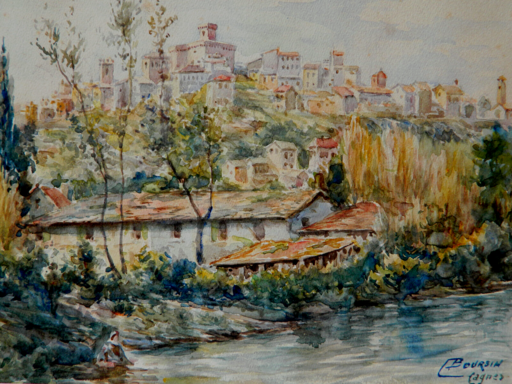 Edouard BOURSIN - Drawing-Watercolor - CAGNES - PAYSAGE - LANDSCAPE - PAESAGGIO