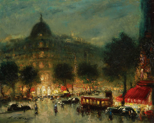 Ludolfs LIBERTS - Painting - HAUSSMANN PARIS BLVD AT NIGHT