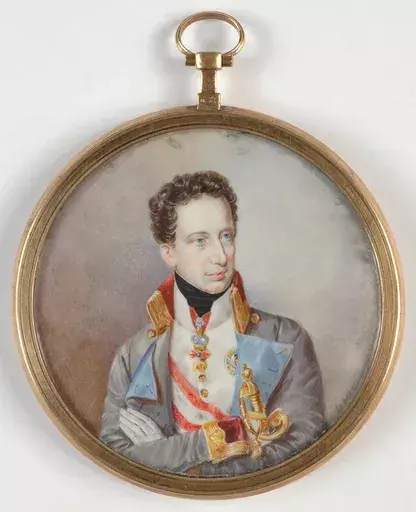 Adalbert SUCHY - Disegno Acquarello - "Portrait of the Archduke Karl of Austria", 1810s