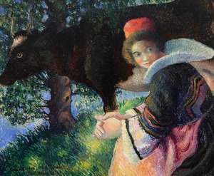 Georges MANZANA-PISSARRO - Gemälde - Bretonne à la Vache