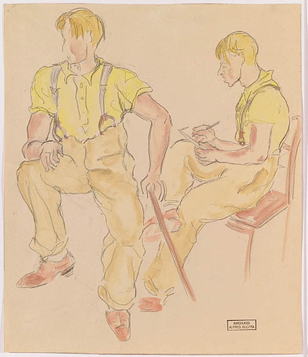 Alfred BUCHTA - Drawing-Watercolor - "Drawing Lesson", 1920s