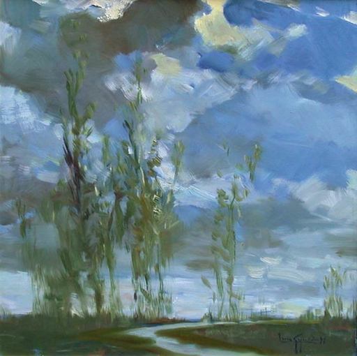 U Lun GYWE - Gemälde - Dancing Trees Under the Moonlight
