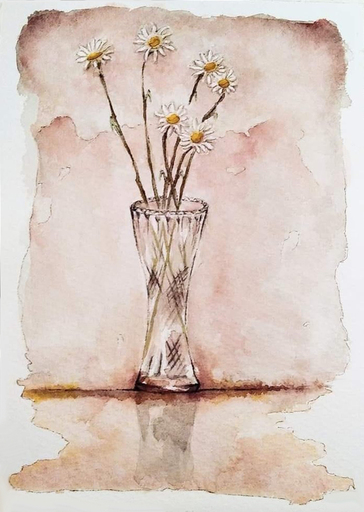 Gaelle BEYAERT - Dessin-Aquarelle - Marguerite en vase