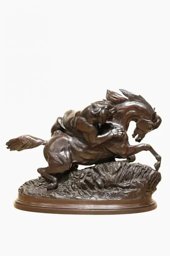 Antoine Louis BARYE - Sculpture-Volume - Cheval surpris par un tigre