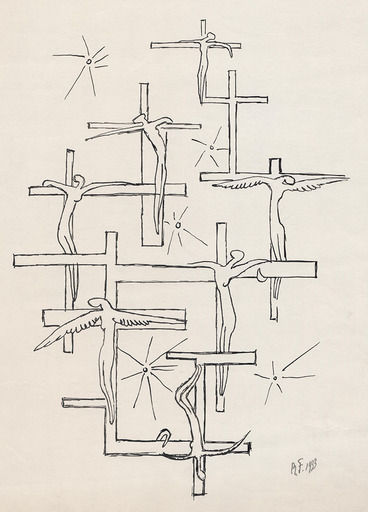 Pierre-Louis FLOUQUET - Zeichnung Aquarell - Angels and crosses