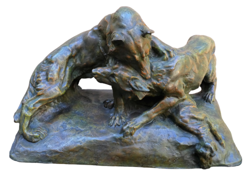 Angiolo VANNETTI - Escultura - 2 loups se disputant un agneau