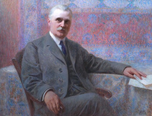 Marcel Dominique POGGIOLI - Peinture - Portrait d'homme assis tenant un document