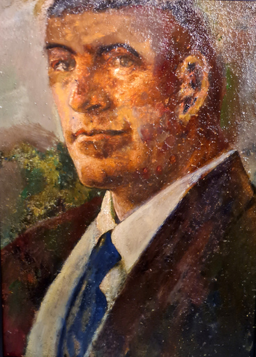Arthur ILLIES - Peinture - Porträt eines Herrn mit blauem Schlips