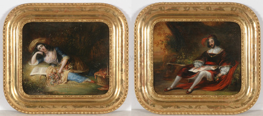 Peinture - "Les Amants Séparés", two oil paintings, 1840/50s