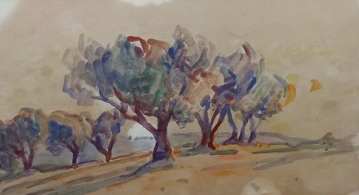 Marcel ARNAUD - Zeichnung Aquarell - groupe d'oliviers