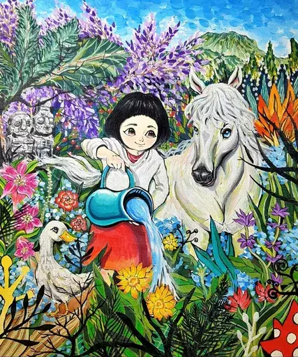 Seung-Hun SHIN - Gemälde - Fantasy Jejuisland- Island Girl Story