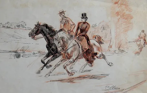 Ulpiano CHECA Y SANZ - Drawing-Watercolor - Promenade matinale / paseo matinal
