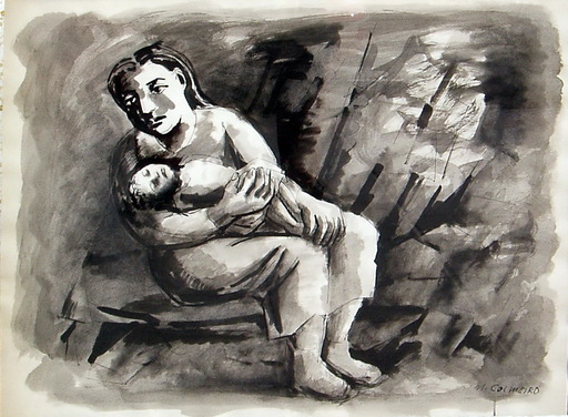 Manuel COLMEIRO - Disegno Acquarello - Maternidad