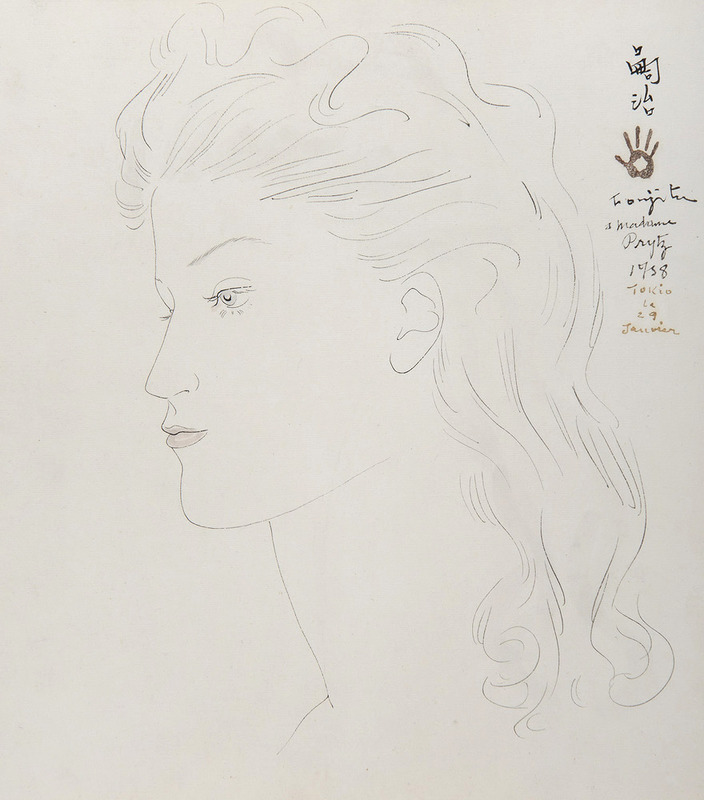 Tsuguharu FOUJITA - Disegno Acquarello - Portrait de jeune femme blonde