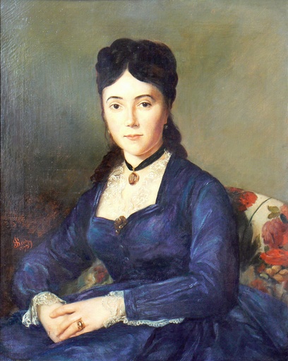 Jean SCOHY - Painting - Femme en robe bleue