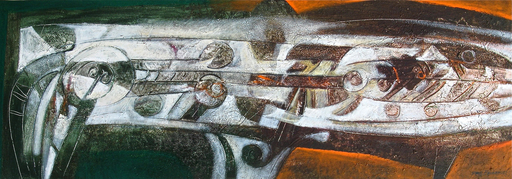 Raul ENMANUEL - Painting - Composition en naranja y verde