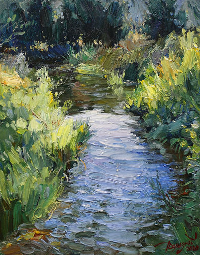 Yuriy DEMIYANOV - Painting - Ciel dans la rivière