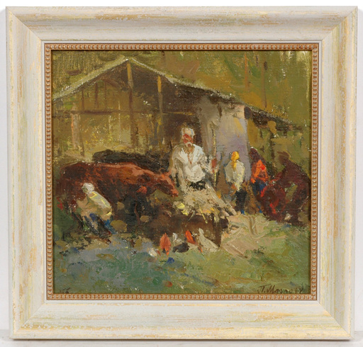Piotr MAGRO - Painting - "Farm Scene", Oil Painting, 1964