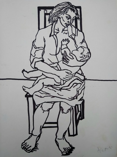 Paul AIZPIRI - Disegno Acquarello - Maternité 
