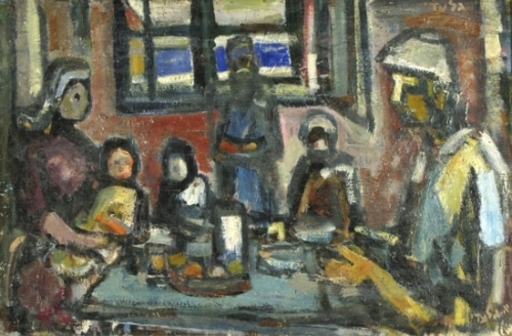 Aharon GILADI - Peinture - Dinning Room in the Kibbutz
