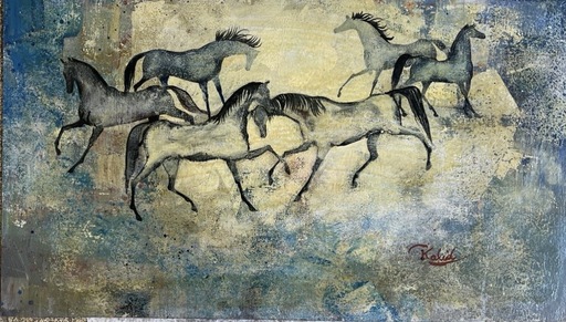Khaled RAHHAL - Peinture - Scena fantastica animata da 6 cavalli