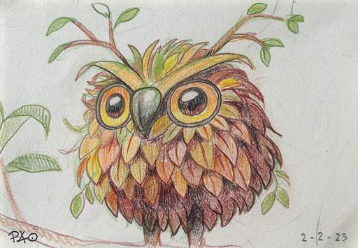 PAO - Drawing-Watercolor - Gufo e foglie