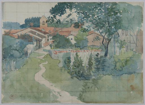 Henri Edmond CROSS - Drawing-Watercolor - L'entrée du village