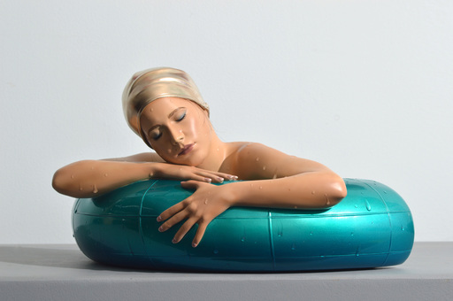 Carole FEUERMAN - Sculpture-Volume - Miniature Serena w/ Candy Blue-Green Tube & Champagne Gold C