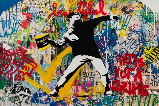 MR BRAINWASH - Drawing-Watercolor - Banksy thrower