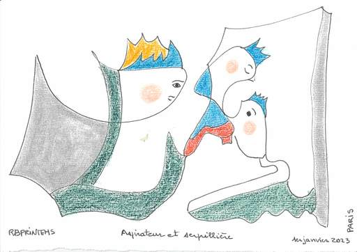 Reine BUD-PRINTEMS - Drawing-Watercolor - "Aspirateur et serpillière"