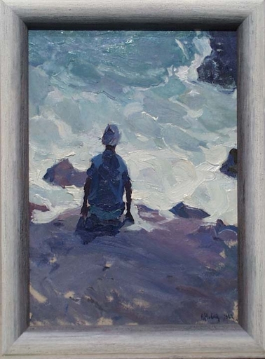 Vladimir NOVAK - Painting - "By Sea", oil painting by Vladimir Novak, 1962