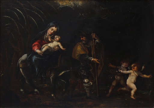 Pietro MERA - Painting - Rest during the flight to Egypt
